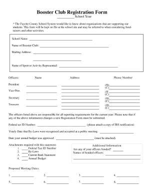 Booster Club Financial Report Template  Form
