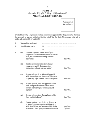 Medical Certificate Form 1a