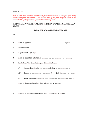 Hpbose Migration Certificate  Form