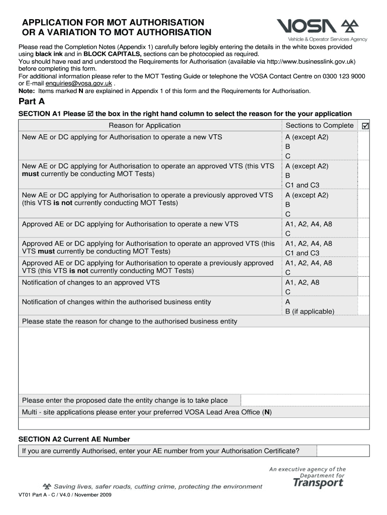  Application for MOT Authorisation VT01 a C  Gov UK 2009