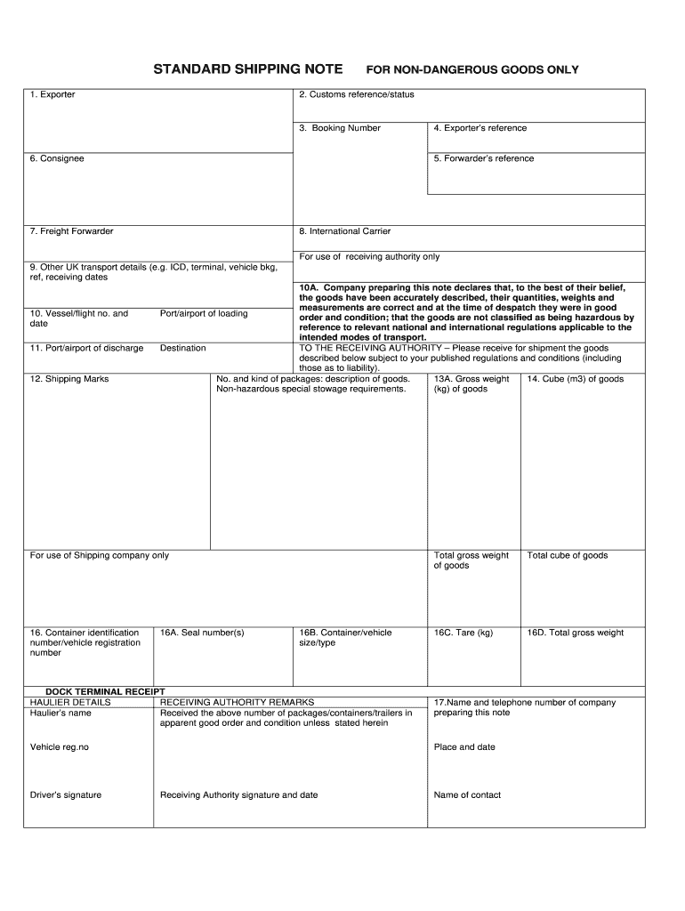 Shippingnote PDF  Form