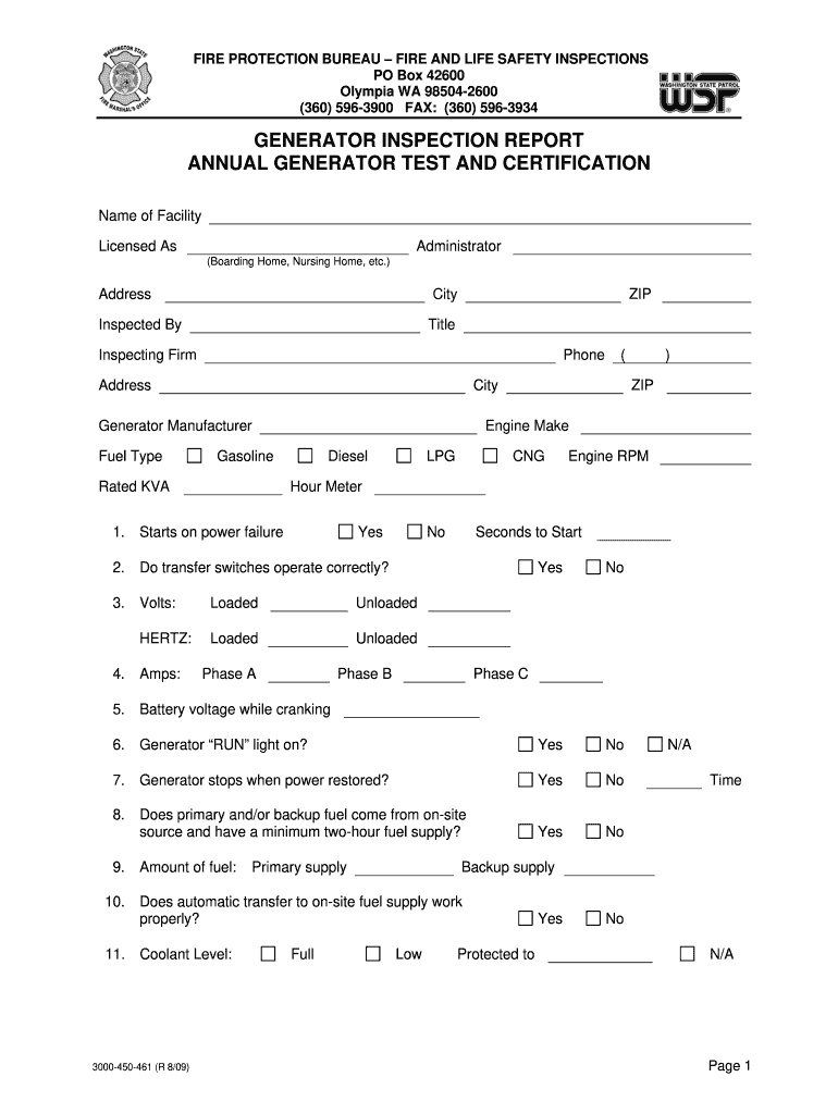 Generator Inspection Report  Form