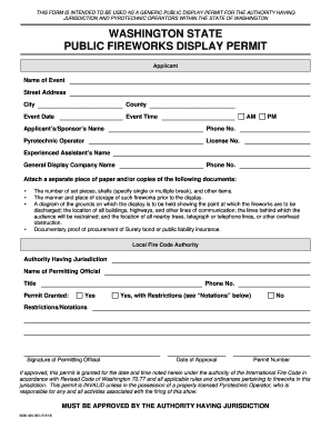 Generic Fireworks Public Display Permit Form the Washington Wsp Wa