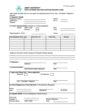 Food Catering and Food Supplies Request Form AIMST University