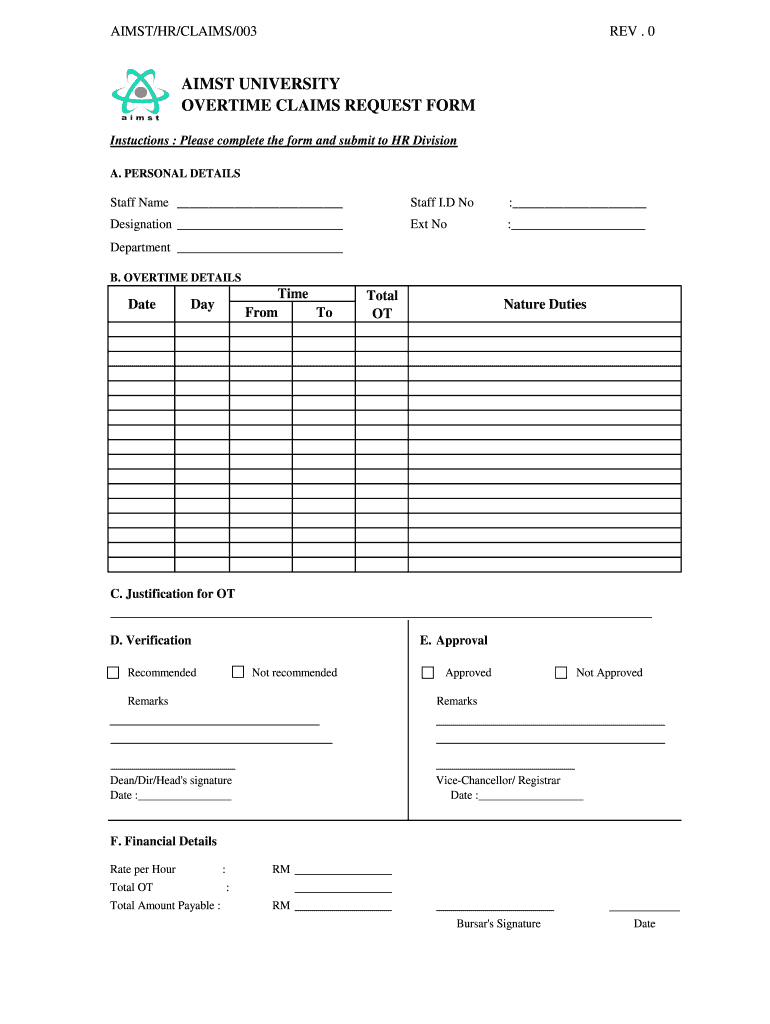 Overtime Claim Form Template