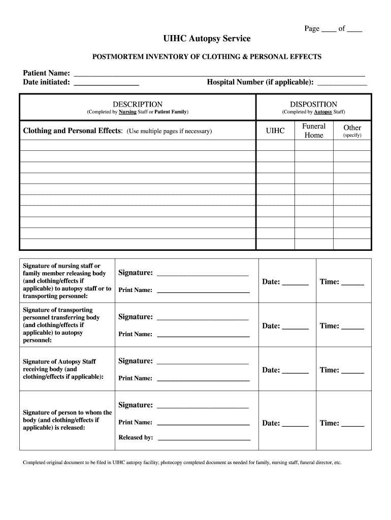 Inventory Personal Effects  Form