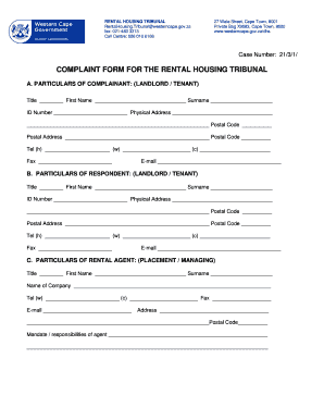 Rental Tribunal Cape Town Complaint Form