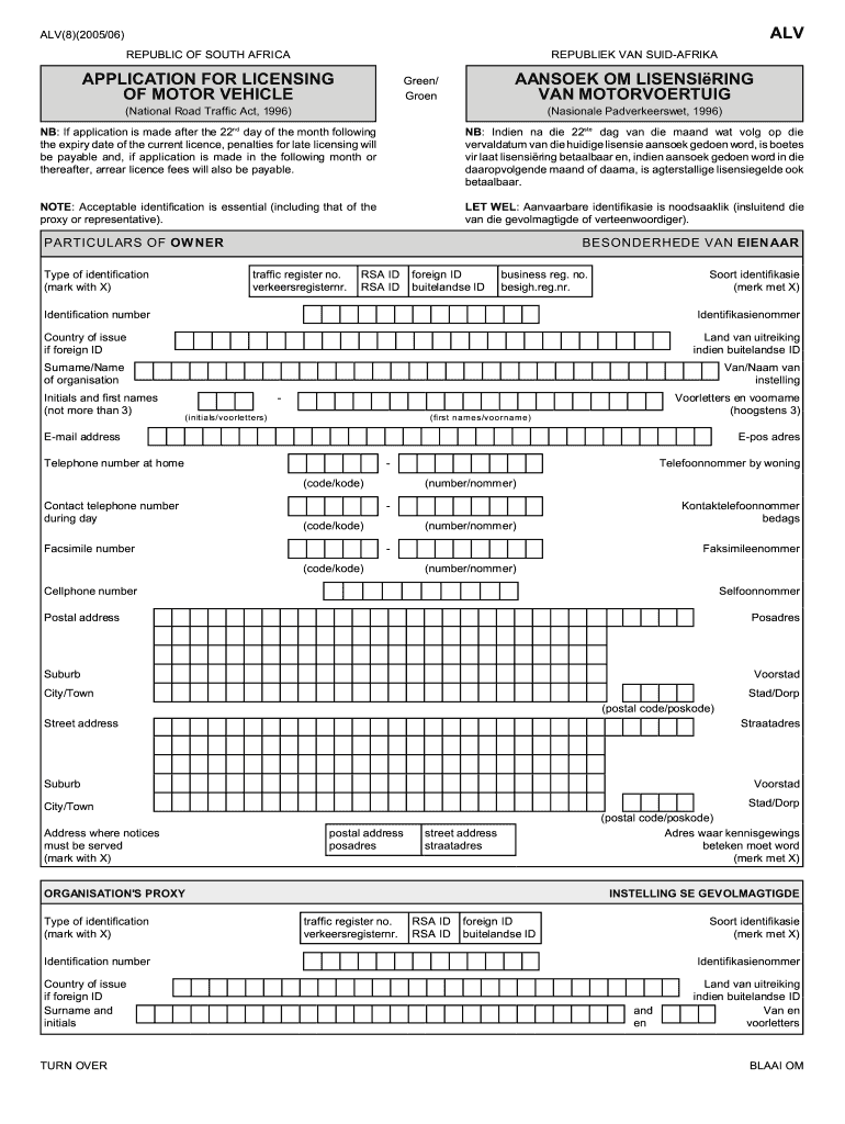  Application Licensing Motor Vehicle  Form 2005