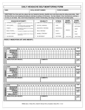 Daily Self Monitoring Headache  Form