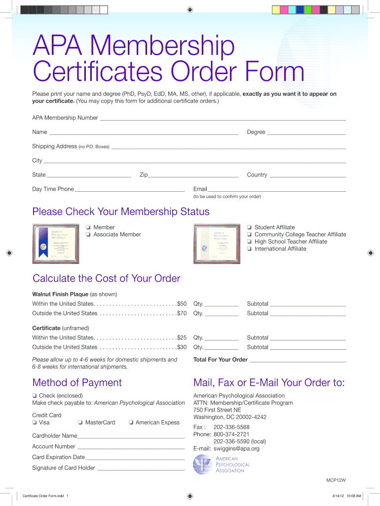  Apa Membership Certificate Form 2012