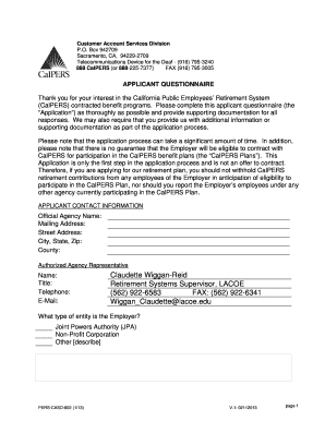 CalPERS Applicant Questionnaire  Form