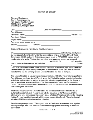 Letter of Credit Kent County Road Commission  Form