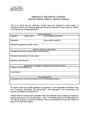  Statement of Title Held by Lienholder, Security Interest Holder or Motor Etax Dor Ga 2005-2024