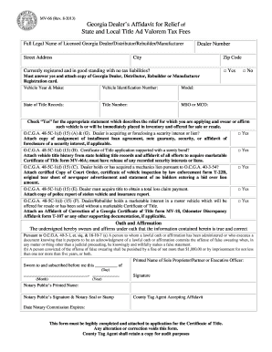 Form MV 46A Rev Motor Vehicle Division Motor Etax Dor Ga