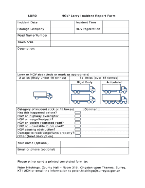 Lorry Incident Report Form *Dec 09 Surrey County Council