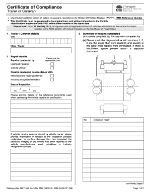 Certificate of Compliance Trailer Caravan Certificate of Compliance Trailer Caravan Catalogue No 45071569 Form No 1590