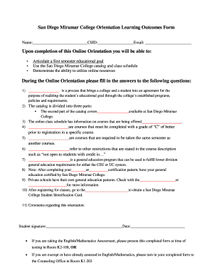 San Diego City College Orientation Answers  Form