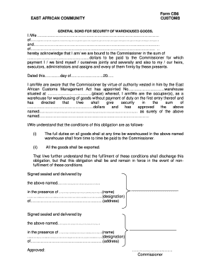 Cb6 General Bond for Security Warehousing of Goods Form