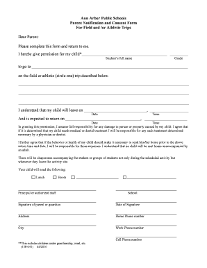  Ann Arbor Public Schools Field Trips Consent Form 2010