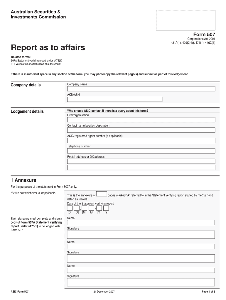  Form 507 Report as to Affairs & Form 507A    De Vries Tayeh 2007