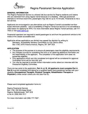 Paratransit Regina  Form