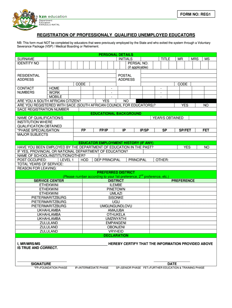 Kzn Qualified Educators  Form