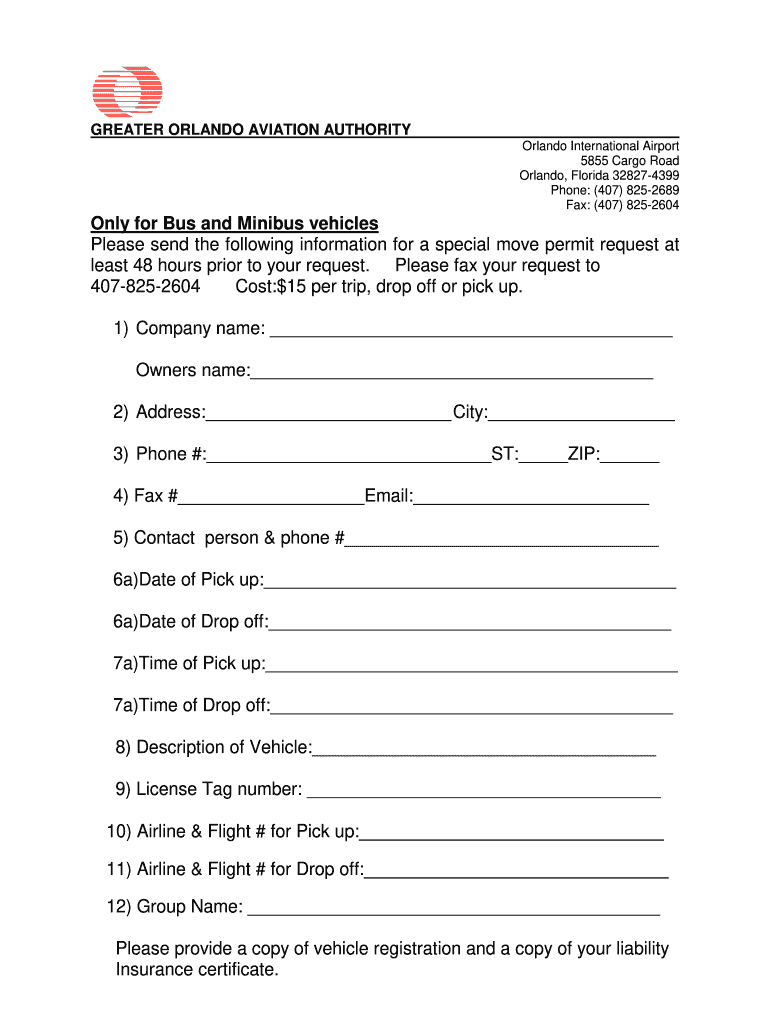 Special Move Request  Orlando International Airport  Form