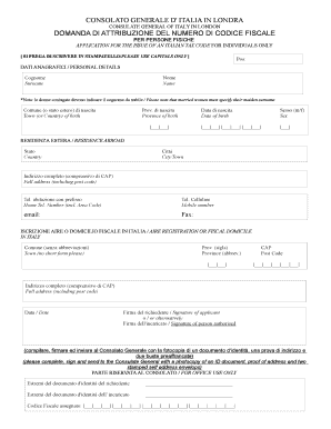 Codice Fiscale Consolato Londra  Form