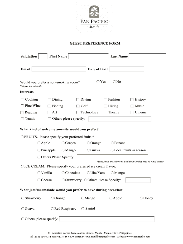 Guest Preference Form