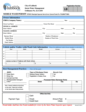 Mobile Car Wash Permit Application City of Lubbock  Form