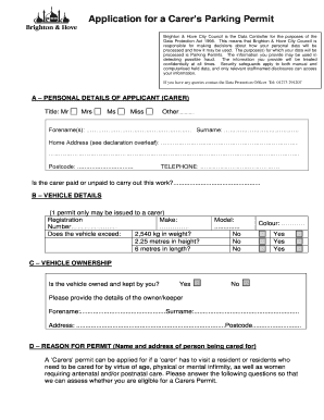 Carer Permit Application Form PDF 83KB Brighton &amp; Hove City