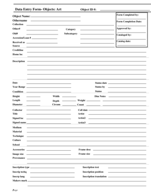 Blank Museum Accession Sheet  Form