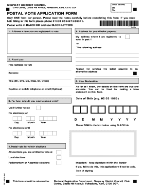 Apply for Postal Vote on Line  Form