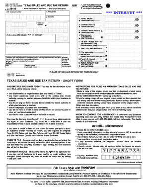 01 117 Texas Sales and Use Tax Return Short Form