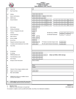 Annex 1 Notification Form Ship Stations Radio Regulations Rr Article 20