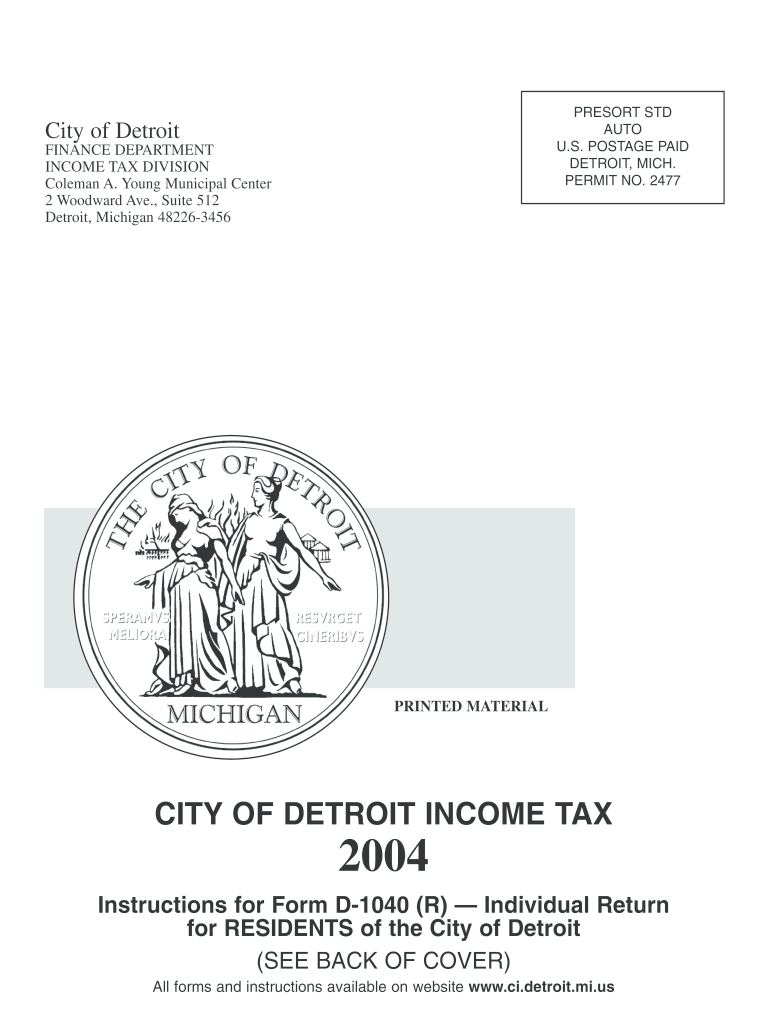 Form D 1040R  City of Detroit  Detroitmi