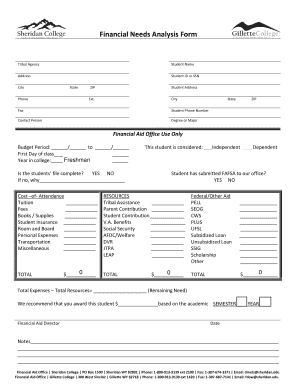 Financial Need Analysis Form