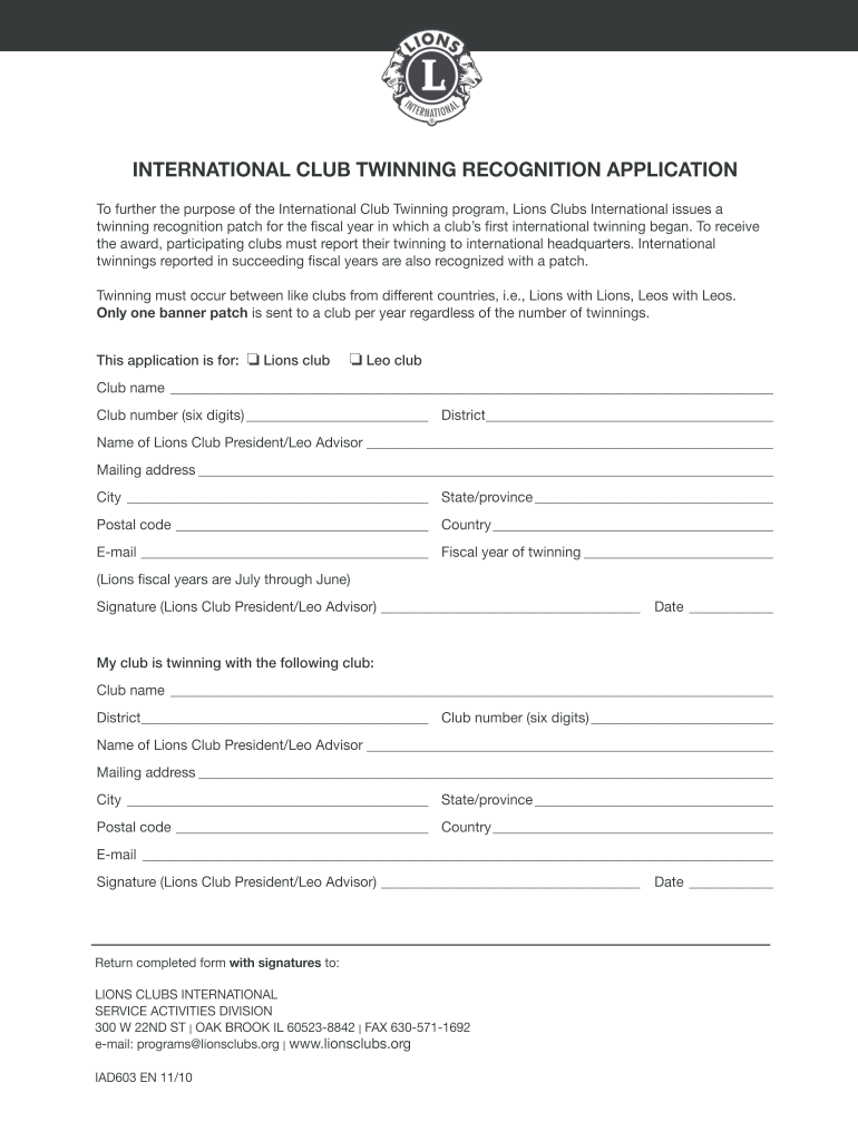  International Club Twinning Recognition Application Twinform PDF Lionsclubs 2010-2024