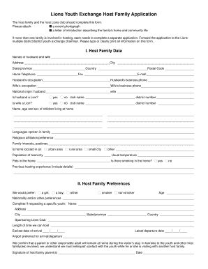 Lions Youth Exchange Host Family Application Ye1402 PDF Lionsclubs  Form