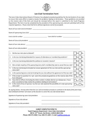 Lions Club Termination Form