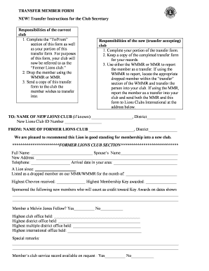 Lions Club Termination Form