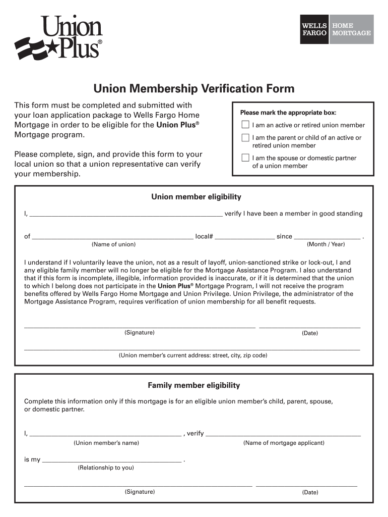 Wells Fargo Union Plus Mortgage  Form