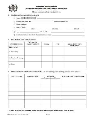 MINISTRY of EDUCATION APPLICATION FORM for the POST