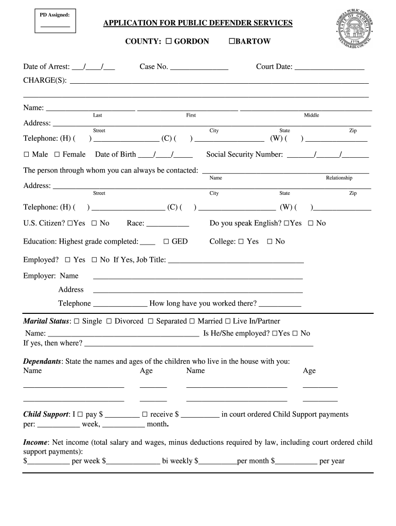 Gordon County Public Defender's Office  Form