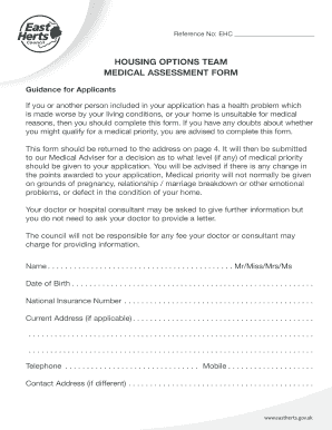 Housing Application Medical Assessment Form East Herts Council Eastherts Gov