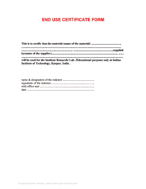 End Use Certificate Format
