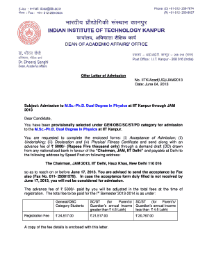 Letter of Offer to the Candidates Online Form