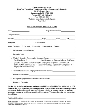 Contractor Registration Frankenmuth Township  Form