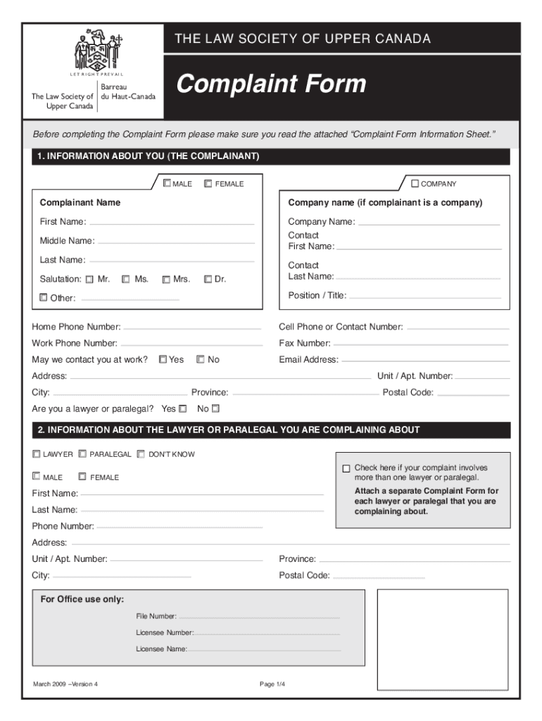 Law Society of Upper Canada Complaint Form