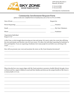 Community Involvement Request Form Sky Zone